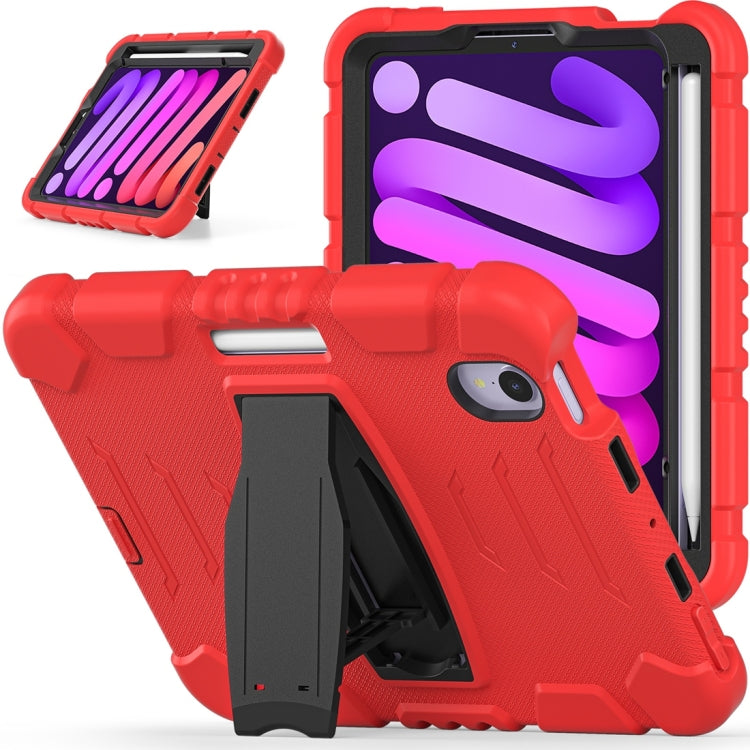 For iPad mini 6 / mini 2024 Tri-Layer Protection Screen Frame Heavy Duty PC Hybrid Silicone Case with Holder(Red+Black)