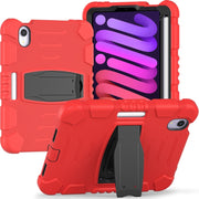 For iPad mini 6 / mini 2024 Tri-Layer Protection Screen Frame Heavy Duty PC Hybrid Silicone Case with Holder(Red+Black)