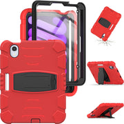 For iPad mini 6 / mini 2024 Tri-Layer Protection Screen Frame Heavy Duty PC Hybrid Silicone Case with Holder(Red+Black)
