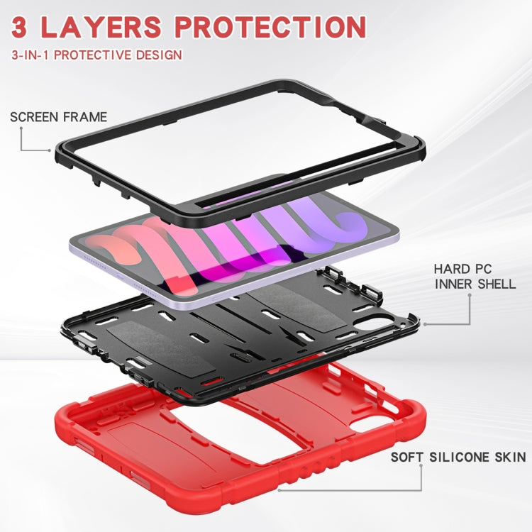 For iPad mini 6 / mini 2024 Tri-Layer Protection Screen Frame Heavy Duty PC Hybrid Silicone Case with Holder(Red+Black)