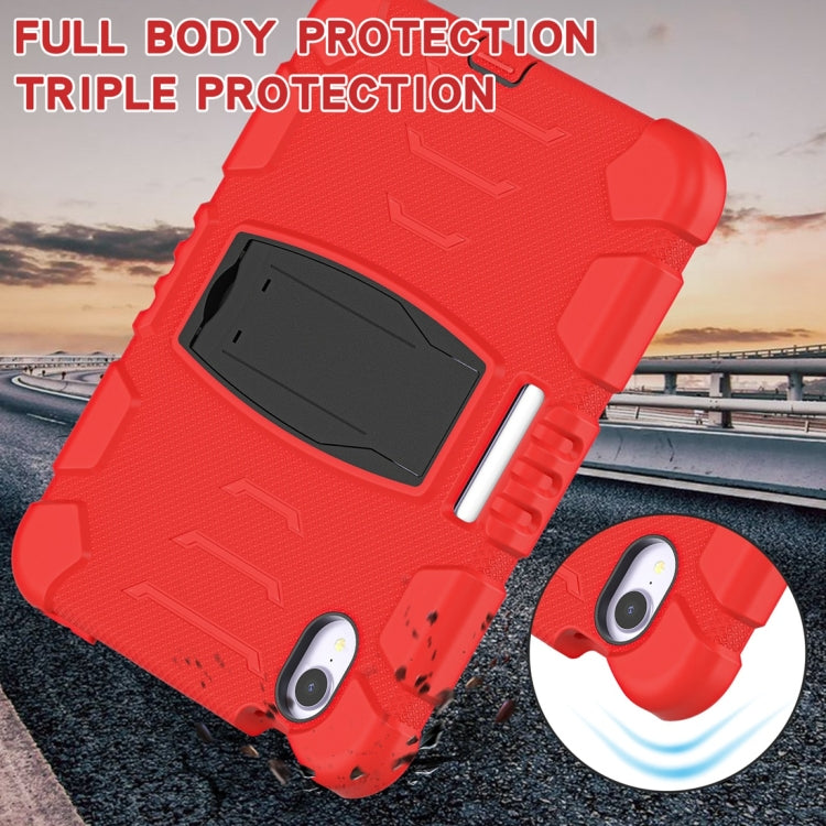 For iPad mini 6 / mini 2024 Tri-Layer Protection Screen Frame Heavy Duty PC Hybrid Silicone Case with Holder(Red+Black)