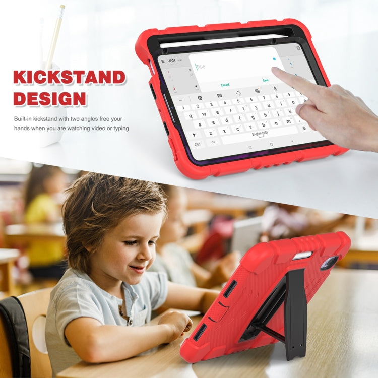 For iPad mini 6 / mini 2024 Tri-Layer Protection Screen Frame Heavy Duty PC Hybrid Silicone Case with Holder(Red+Black)