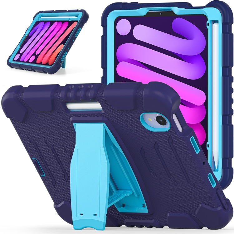 For iPad mini 6 3-Layer Protection Screen Frame + PC + Silicone Shockproof Combination Tablet Case with Holder(NavyBlue+Blue)