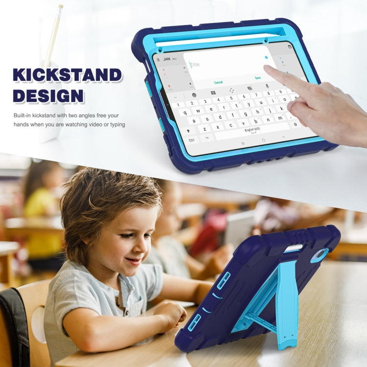 For iPad mini 6 3-Layer Protection Screen Frame + PC + Silicone Shockproof Combination Tablet Case with Holder(NavyBlue+Blue)