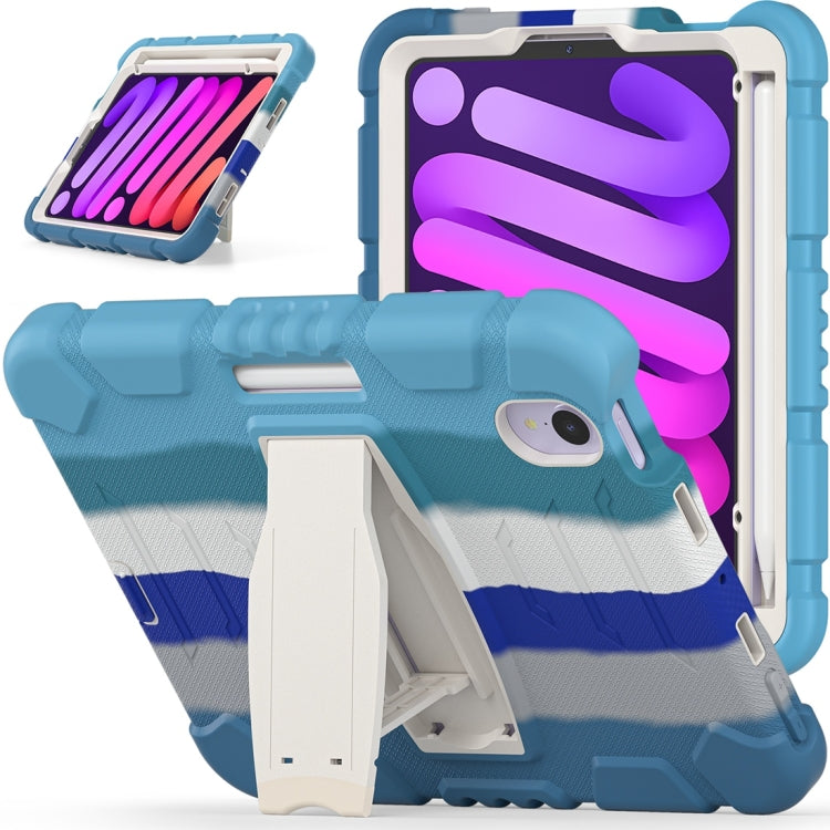 For iPad mini 6 3-Layer Protection Screen Frame + PC + Silicone Shockproof Combination Tablet Case with Holder(Colorful Blue)