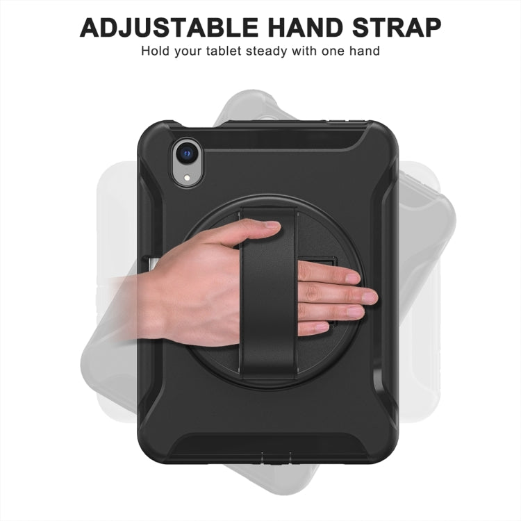 For iPad mini 6 / mini 2024 360 Degree Rotation PC + TPU Protective Tablet Case with Holder & Hand-strap(Black)