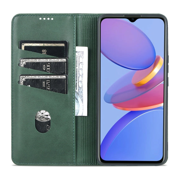For U-MAGIC 30e AZNS Magnetic Calf Texture Horizontal Flip Leather Case with Card Slots & Holder & Wallet(Dark Green)