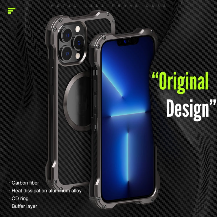 For iPhone 13 Pro R-JUST RJ51 Hollow Shockproof Metal Protective Case (Dark Grey)