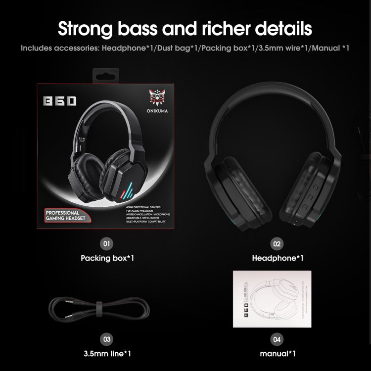 ONIKUMA B60 Bluetooth 5.0 Adjustable Strong Bass Gaming Wireless Bluetooth Headset with Microphone(Black)