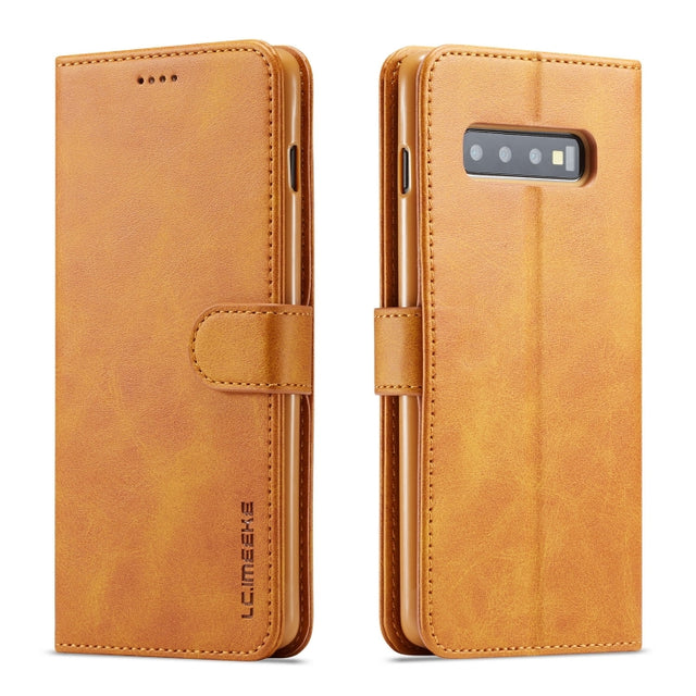 For Galaxy S10 Plus LC.IMEEKE Calf Texture Horizontal Flip Leather Case, with Holder & Card Slots & Wallet(Yellow)