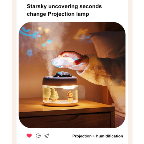 J221 Multifunctional Night Light Projection Humidifier(White Lion)