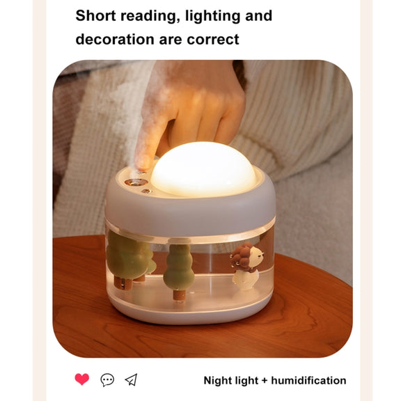 J221 Multifunctional Night Light Projection Humidifier(White Lion)