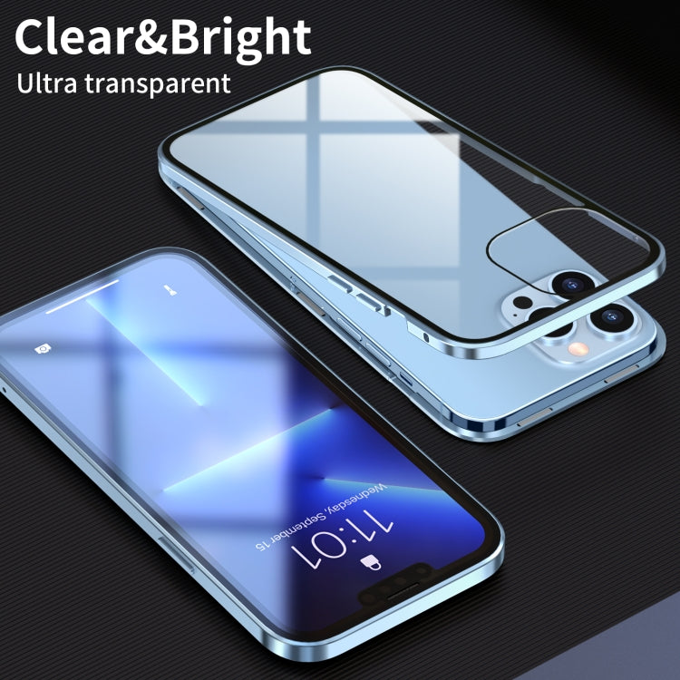 For iPhone 13 HD Magnetic Metal Frame Double-sided Tempered Glass Phone Case(Red)