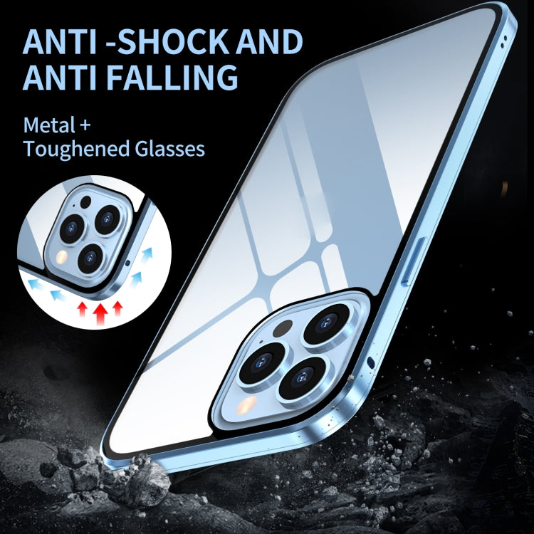 For iPhone 13 HD Magnetic Metal Frame Double-sided Tempered Glass Phone Case(Red)