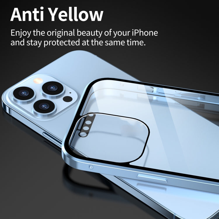 For iPhone 13 HD Magnetic Metal Frame Double-sided Tempered Glass Phone Case(Red)