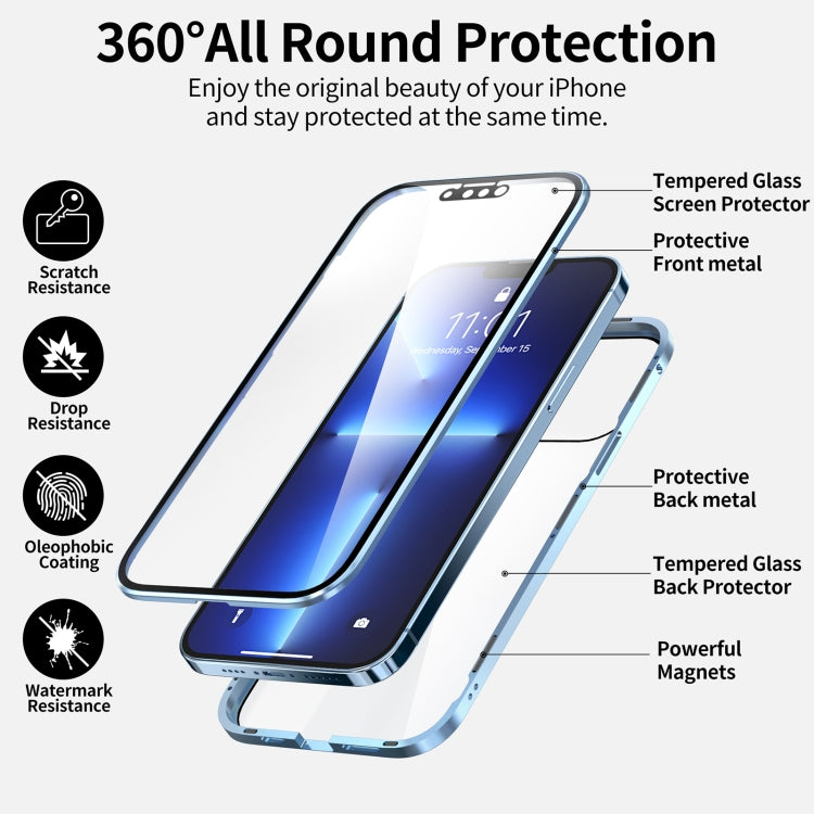 For iPhone 13 HD Magnetic Metal Frame Double-sided Tempered Glass Phone Case(Red)