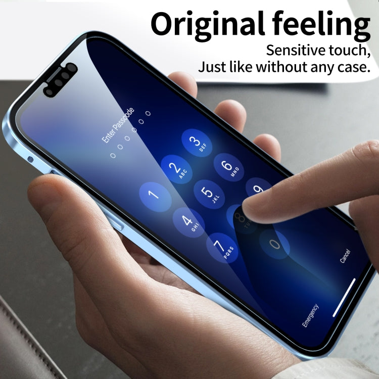 For iPhone 13 HD Magnetic Metal Frame Double-sided Tempered Glass Phone Case(Red)