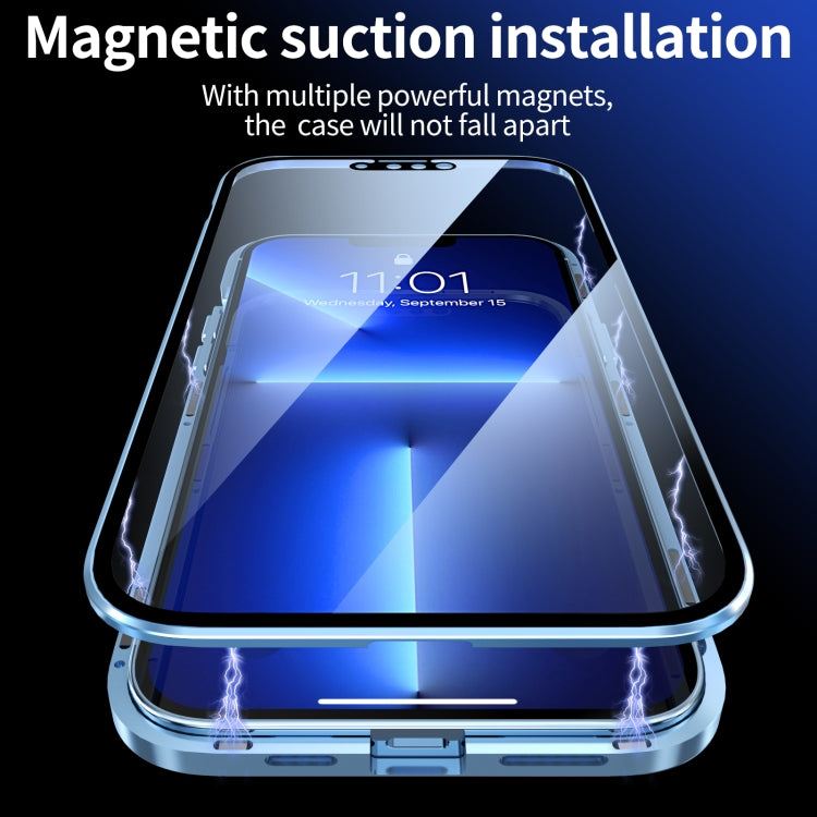 For iPhone 13 HD Magnetic Metal Frame Double-sided Tempered Glass Phone Case(Red)