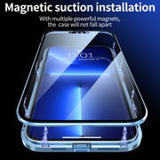 For iPhone 13 HD Magnetic Metal Frame Double-sided Tempered Glass Phone Case(Red)
