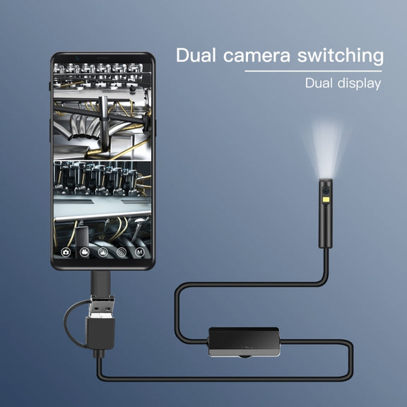 AN100 3 in 1 IP68 Water-resistant USB-C / Type-C + Micro USB + USB Dual Cameras Industrial Digital Endoscope with 9 LEDs, Support Android System, Lens Diameter: 5.5mm, Length:3.5m Soft Cable