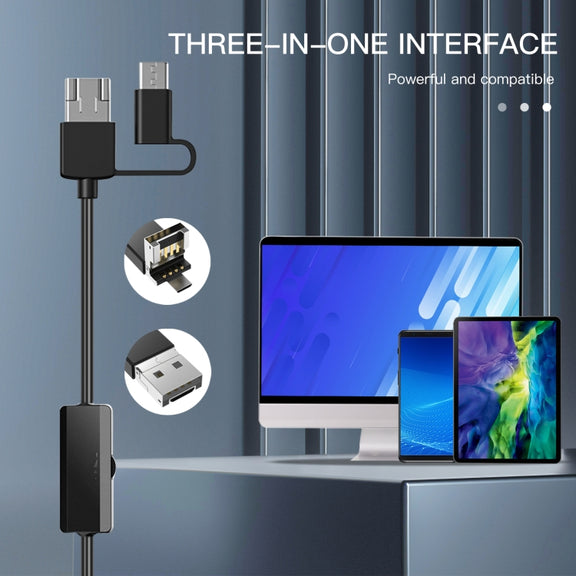 AN100 3 in 1 IP68 Water-resistant USB-C / Type-C + Micro USB + USB Dual Cameras Industrial Digital Endoscope with 9 LEDs, Support Android System, Lens Diameter: 5.5mm, Length:10m Soft Cable