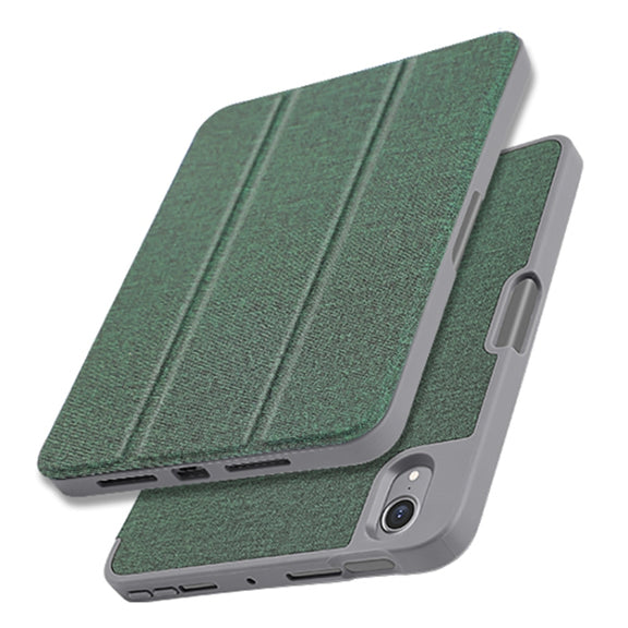 For iPad mini 6 / mini 2024 Mutural YASHI Series Cloth Pattern Texture Horizontal Flip Tablet Case(Green)