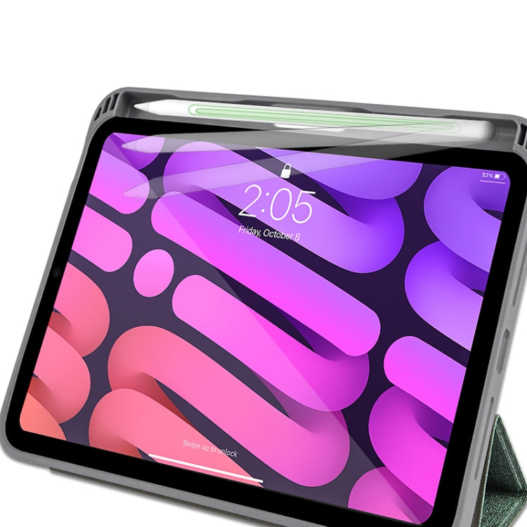 For iPad mini 6 / mini 2024 Mutural YASHI Series Cloth Pattern Texture Horizontal Flip Tablet Case(Green)