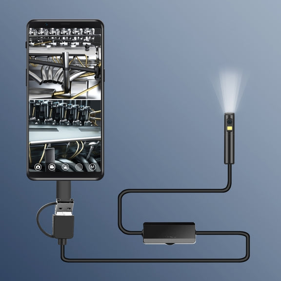 AN100 3 in 1 IP68 Water-resistant USB-C / Type-C + Micro USB + USB Dual Cameras Industrial Digital Endoscope with 9 LEDs, Support Android System, Lens Diameter: 8mm, Length:5m Hard Cable