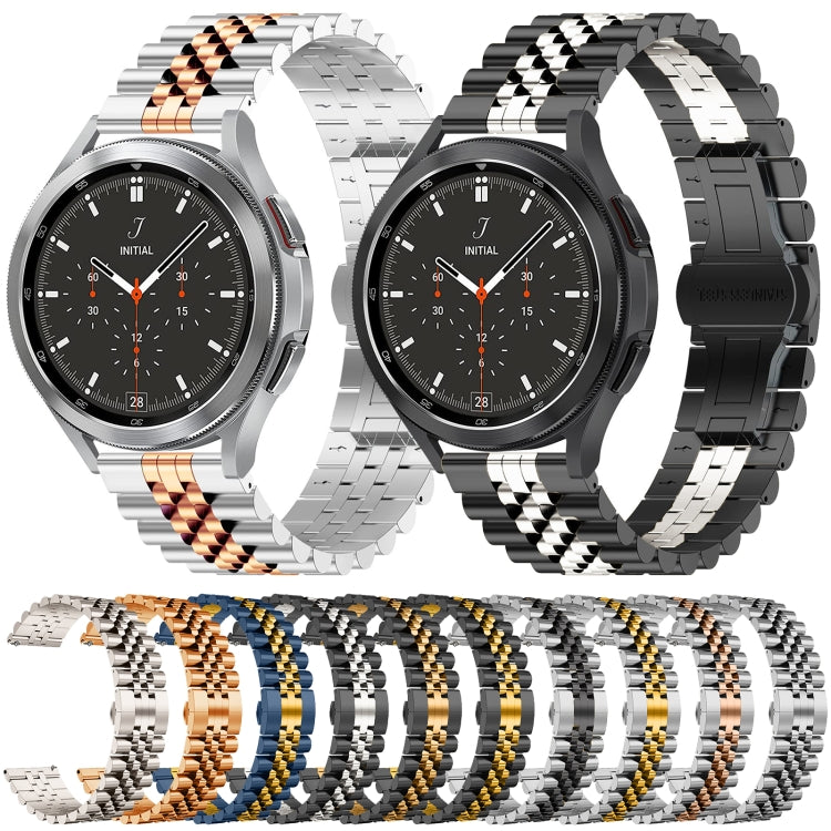 22mm Five-bead Stainless Steel Watch Band (Black Silver)