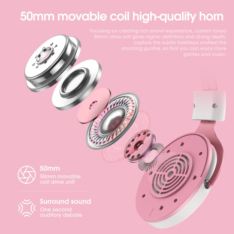 ONIKUMA X10 Car Ear LED Light Adjustable Gaming Headset with Microphone(White Pink)