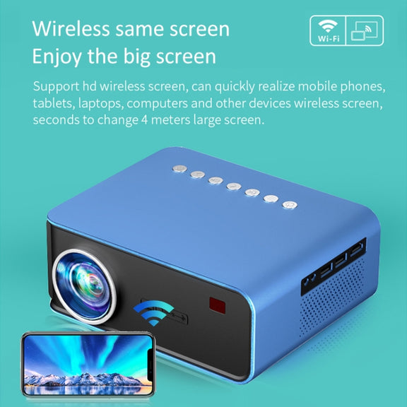 T4 Same Screen Version 1024x600 1200 Lumens Portable Home Theater LCD Projector, Plug Type:EU Plus(Blue)