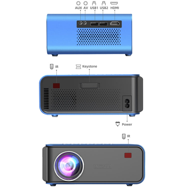 T4 Regular Version 1024x600 1200 Lumens Portable Home Theater LCD Projector, Plug Type:EU Plug(Blue)