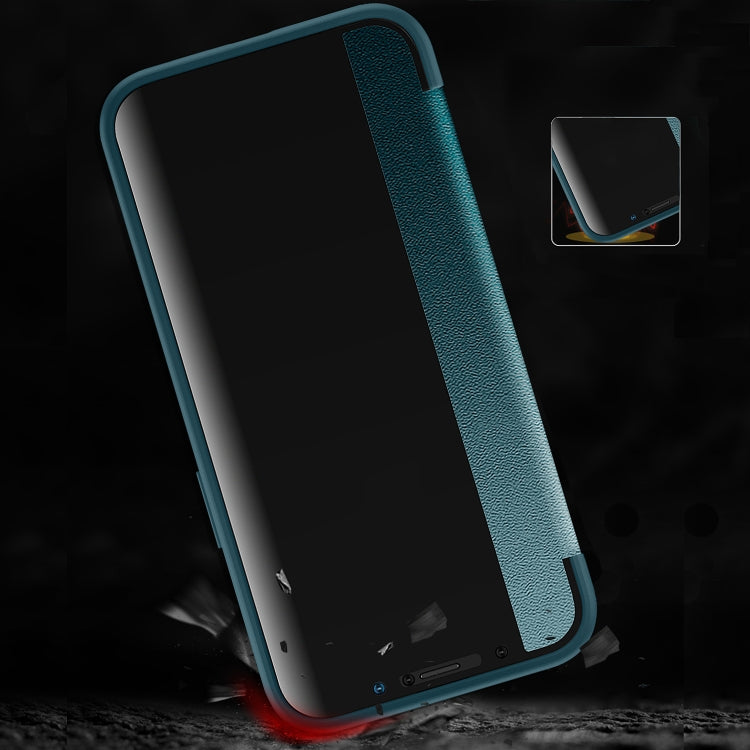 For iPhone 13 Pro Max Magnetic Side Window View Shockproof Horizontal Flip Leather Case (Orange)