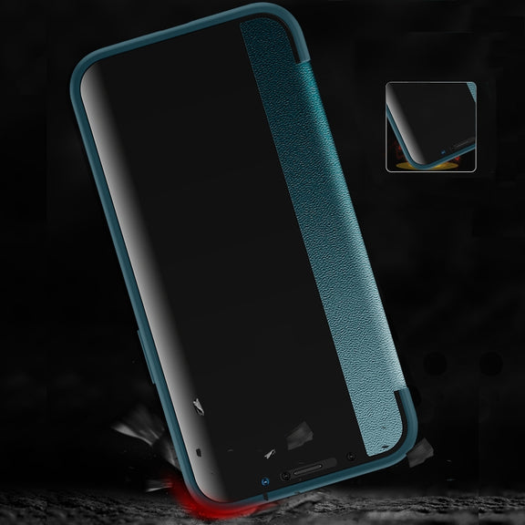 For iPhone 13 Pro Max Magnetic Side Window View Shockproof Horizontal Flip Leather Case (Orange)