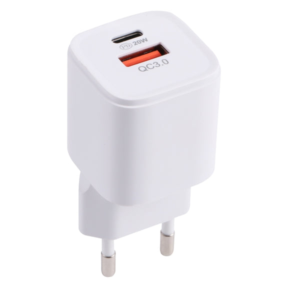 20WACB 20W QC3.0 + PD Quick Charger, Plug Specification:EU Plug(White)