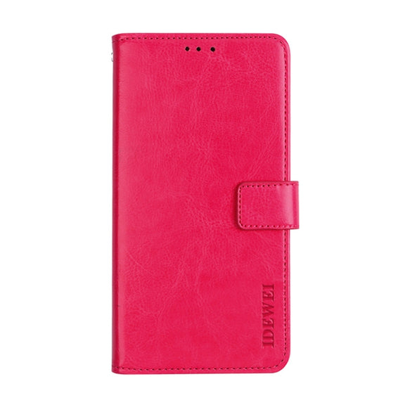 For Oukitel C25 idewei Crazy Horse Texture Leather Phone Case with Holder & Card Slots & Wallet(Rose Red)