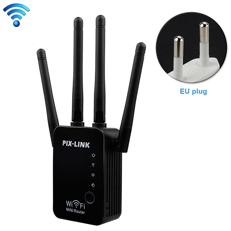 Wireless Smart WiFi Router Repeater with 4 WiFi Antennas, Plug Specification:EU Plug(Black)