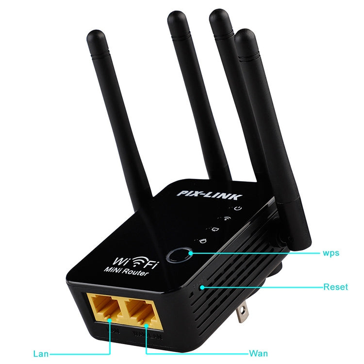 Wireless Smart WiFi Router Repeater with 4 WiFi Antennas, Plug Specification:EU Plug(Black)