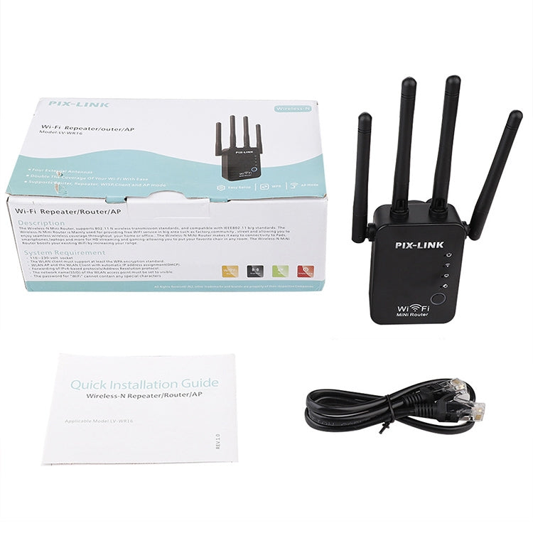 Wireless Smart WiFi Router Repeater with 4 WiFi Antennas, Plug Specification:EU Plug(Black)