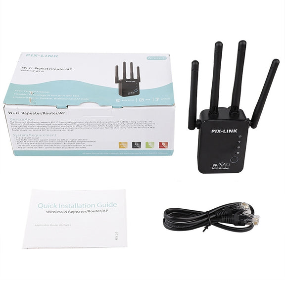 Wireless Smart WiFi Router Repeater with 4 WiFi Antennas, Plug Specification:EU Plug(Black)