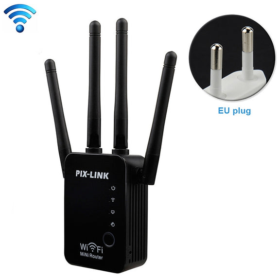 Wireless Smart WiFi Router Repeater with 4 WiFi Antennas, Plug Specification:EU Plug(Black)