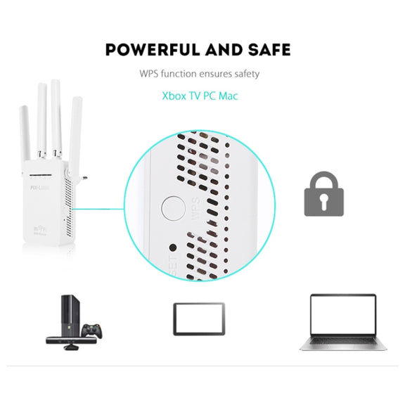 Wireless Smart WiFi Router Repeater with 4 WiFi Antennas, Plug Specification:UK Plug(White)