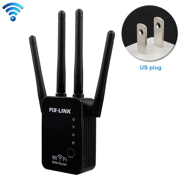 Wireless Smart WiFi Router Repeater with 4 WiFi Antennas, Plug Specification:US Plug(Black)