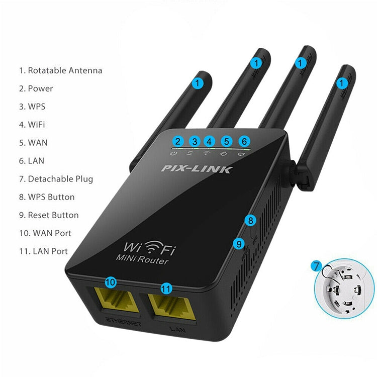 Wireless Smart WiFi Router Repeater with 4 WiFi Antennas, Plug Specification:US Plug(White)
