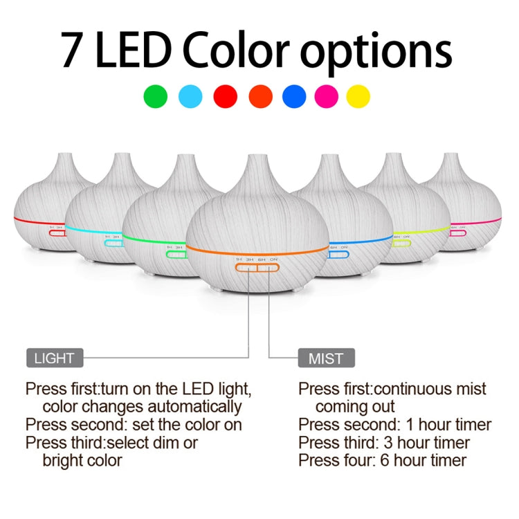 USB 400ml Wood Texture Fragrance Machine Pointed Mouth Humidifier Automatic Alcohol Sprayer with Colorful LED Light(White)