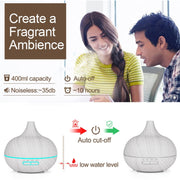 USB 400ml Wood Texture Fragrance Machine Pointed Mouth Humidifier Automatic Alcohol Sprayer with Colorful LED Light(Coffee)
