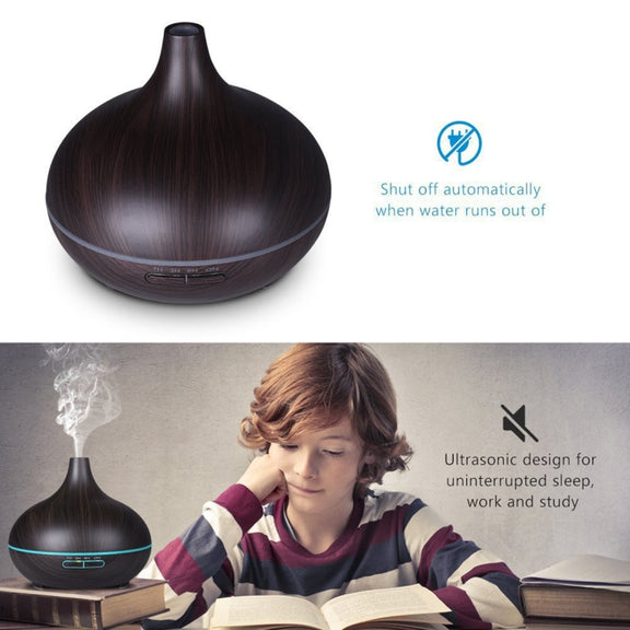USB 400ml Wood Texture Fragrance Machine Pointed Mouth Humidifier Automatic Alcohol Sprayer with Colorful LED Light & Remote Control(Khaki)