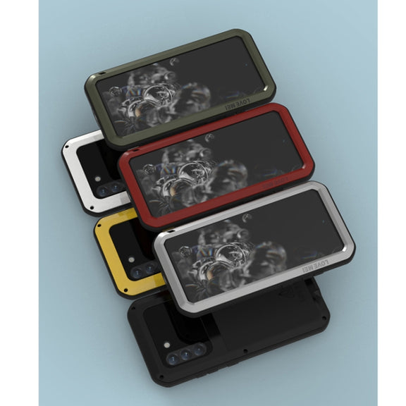For Samsung Galaxy S21 FE LOVE MEI Metal Shockproof Water-resistant Dustproof Protective Phone Case with Glass(Yellow)