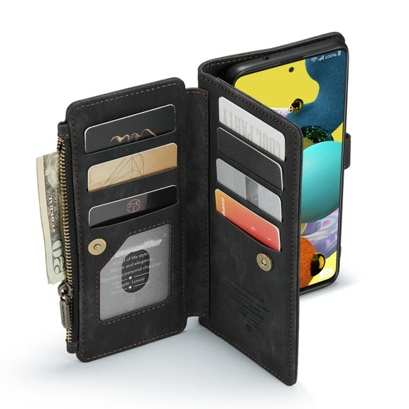 For Samsung Galaxy A51 4G CaseMe-C30 Multifunctional Horizontal Flip PU + TPU Phone Case(Black)