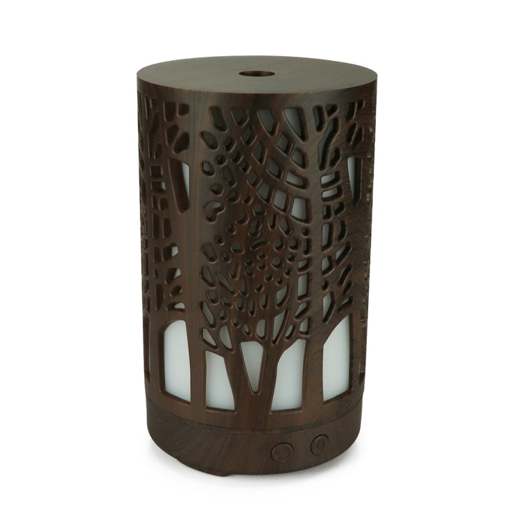 USB 200ml Hollow-out Forest Pattern Wooden Essential Oil Aromatherapy Machine Ultrasonic Humidifier Automatic Alcohol Sprayer(Dark Brown-3)